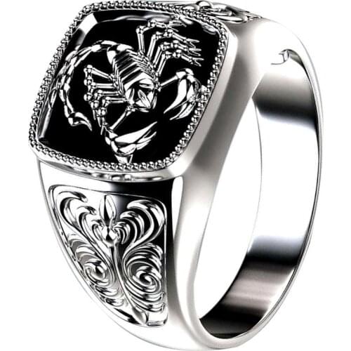 Men Scorpion Engraved Alloy Wide Finger Ring Birthday Club Party Jewelry Gift