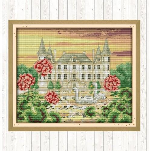 The Swan Castle Counted Cross Stitch Sets 14CT 11CT Counted Printed Painting Embroidery Thread Set DIY Handmade Needlework Sets