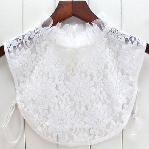 Petal Embroidery Shirt Fake Collar White Tie Vintage Detachable Collar False Collar Lapel Blouse Top Women Clothes Accessories