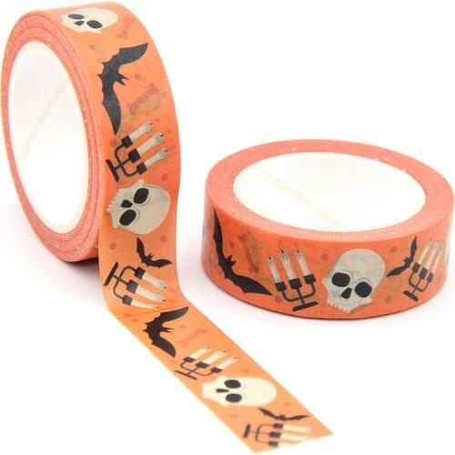 NEW 1PC 15MM*10M Halloween Skeleton, Candle,Bats Washy Tape DIY Scrapbooking Paper Photo Album Adhesive Masking Tape