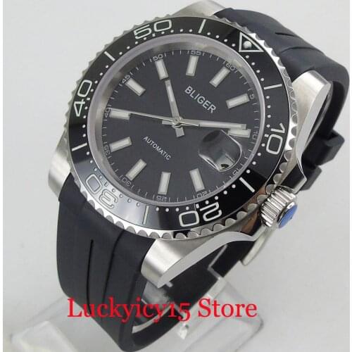 2019 New Arrival Round Black 40mm Automatic Mens Watch With Luminous Bezel Date Magnifier Sapphire Glass