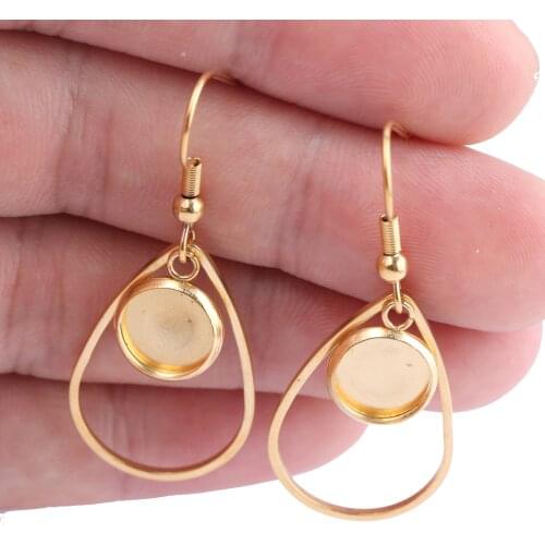 Onwear 3pairs 8mm cabochon teardrop dangle earring base settings Gold plated stainless steel blank bezel accessories for making