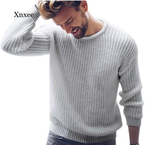 Autumn and Winter Mens Casual Solid Color O-Neck Sweater Pullover New Casual Slim-Fit Plus Size Knitted Clothes
