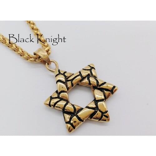 Black Knight Stainless steel Hexagram pendant necklace Vintage color Star of David Solomon seal necklace religious BLKN0611