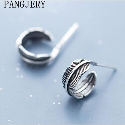 PANGJERY 925 Sterling Silver Earrings for Women Fashion Vintage Creative Hot Sale Feather Leaves Wedding Fine Jewelry Gifts