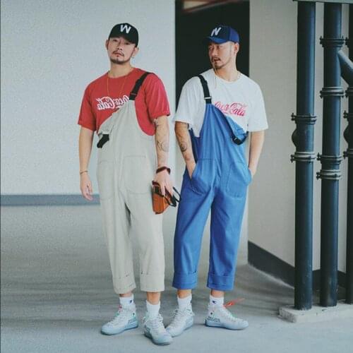 S-xxl Men Bib Pants New Hip Hop Siamese Pants Male Korean Version Of The Couple Loose Overalls Hairstylist Design