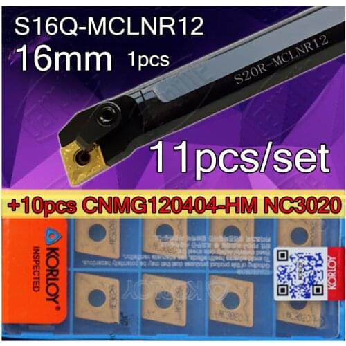 S16Q-MCLNR12 CNC Inner hole Turning Tools 1pcs +CNMG120408-HM NC3020 10pcs=11pcs/set Processing steel