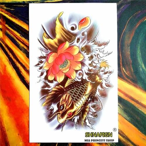 SHNAPIGN Fancy Carp Fish Temporary Tattoo Body Art Sleeve Arm Flash Tattoo Stickers 12*20cm Waterproof Tatto Henna Fake Sticker
