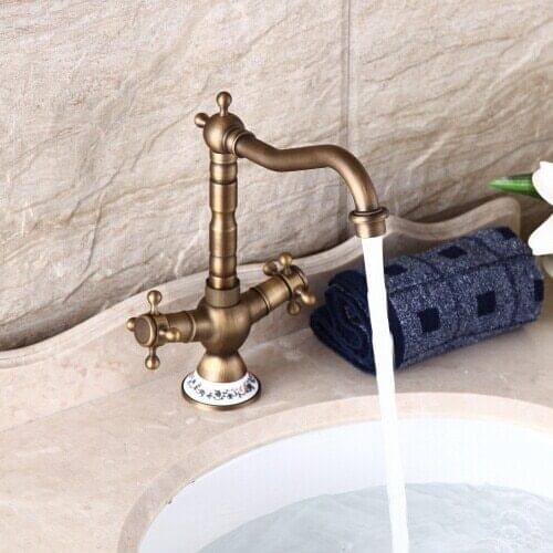 Dual handle antique brass porcelain kitchen faucet bronze antique sink tap kitchen mixer tap vintage style sink mixer