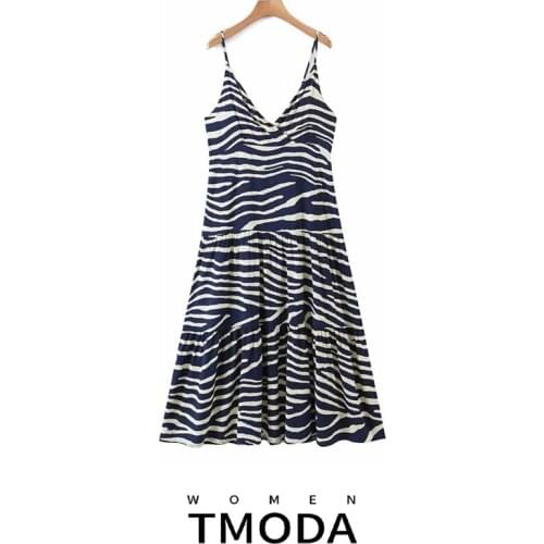 TMODA1202 2021 Za Summer Dress Women Zebra Ins Blogger High Street Sleeveless Sexy De Fiesta De Noche Vestidos Party Dress