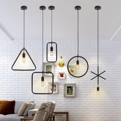 Vintage E27 Geometrical Figure Simple Hanging Light 1pc Creative Iron White/Black Finished Loft Pendant Lamps Droplight