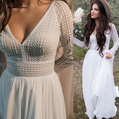 Vintage Lace Bridal Robe Beach Wedding Dress Long Sleeves 2021 Sexy Bridal Boho Wedding Gowns Wedding Party gowns