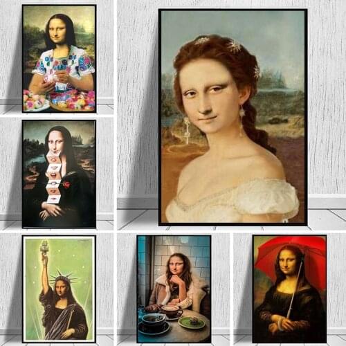 Funny Art Mona Lisa Canvas Painting Classic Portrait Posters and Prints Wall Art Pictures for Living Room Home Decor