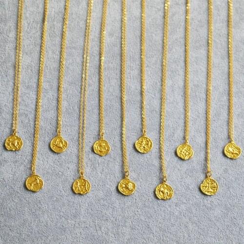 Women Accessories Gold Pendant Necklace Zodiac Constellation Baroque dream New Vintage Embossed Coin Necklace