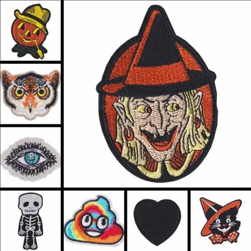 1PCS Delicate Cartoon Halloween Witch Owl Punk stlye skull Black heart Patches Badges T-shirt coat Clothing Accessories Patches