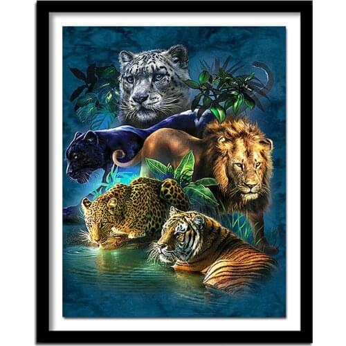 100% Full 5D Diy Daimond Painting "Lion&Tiger&Leopard" 3D Diamond Painting Round Rhinestones Diamant Painting Embroidery