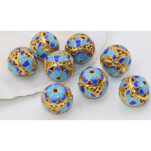 14mm round ball spacers beads gold-color enamel cloisonne accessories 5pcs wholesale price diy elegant jewelry findings B2517