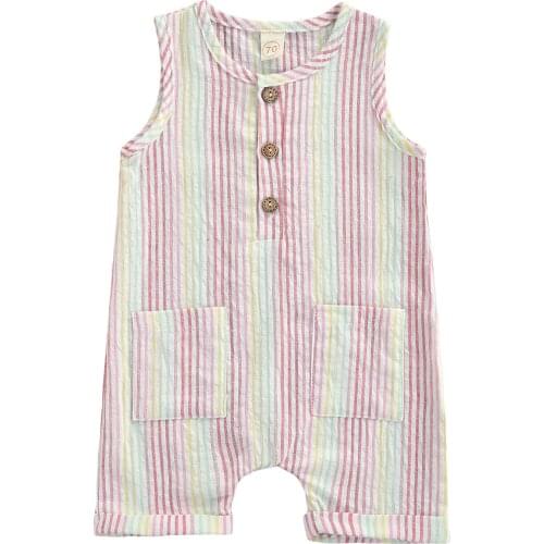 2021 fashionable Rompers Baby Girls Striped Short Romper Sleeveless O-neck Jumpsuit with Pockets Bodysuits for Summer for 0-12M
