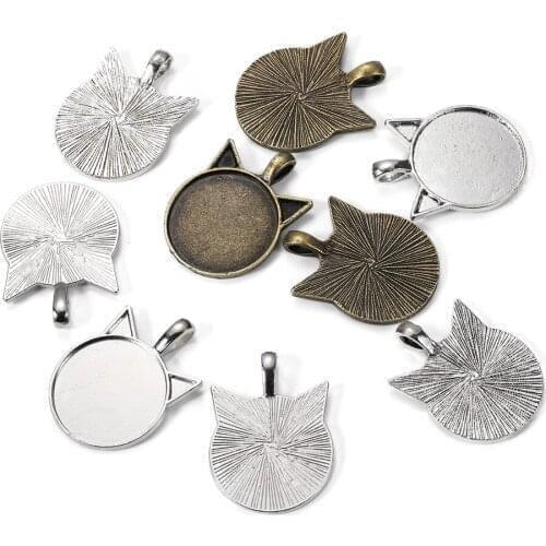 5pcs/lot 25mm Cat Pattern Pendant Cabochon Base Setting For DIY Jewelry Making Cameo Findings Supplies
