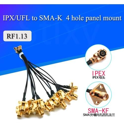 5PCSRF1.13 IPEX/IPX U.FL to SMA Female 4 Holes Flange Mounting Panel Connector Coax Pigtail Cable