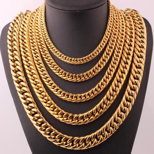 9-22mm Wide Gold 316L Stainless Steel Cuban Chain Necklace Waterproof Men Link Curb Chain Gift Jewelry Length