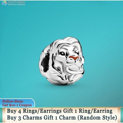 Ahthen 925 Sterling Silver Beads The Lion King Simba Charms fit Original Pandora Bracelets Women Jewelry Making Birthfay Gift