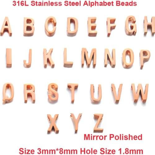 5pcs/lot Alphabet Beads 26 Letters From A to Z 316L Stainless Steel Beads 1.8mm Hole Fit 1mm/1.5mm Chain Rose Gold A B C Jewelry