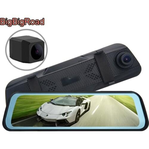 BigBigRoad Car DVR Dash Camera Dual Lens Stream RearView Mirror IPS Screen For Audi RS1 RS4 RS5 RS6 RS7 TT RS h-tron Quattro