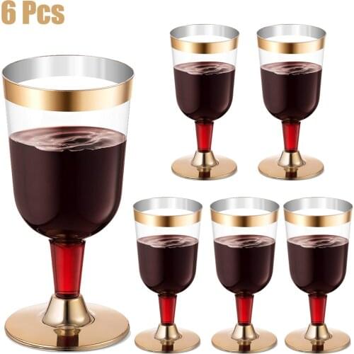 6pcs 180ML Disposable Plastic Red Wine Glass Champagne Flute Cocktail Glass Ice Cream Party Drink Cup Western Cuisine Cup
