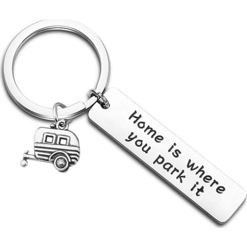 Happy Camper RV Keychain Camping Jewelry Happy Camper Keyring with Van Charm Trailer Camper Gift Vacation Gift