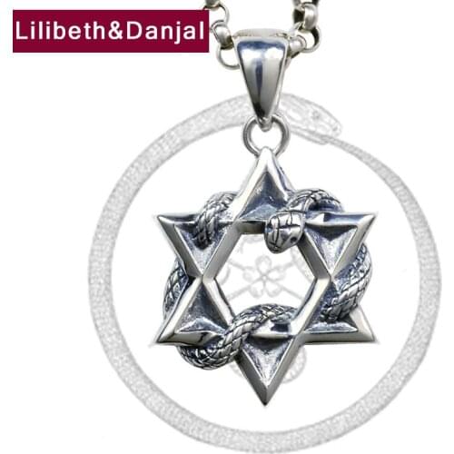 Six Pointed Snake Pure 925 Sterling Silver Vintage Free Leather Chain Necklace Pendant Fine Jewelry Gifts For Women Men 2020 P35