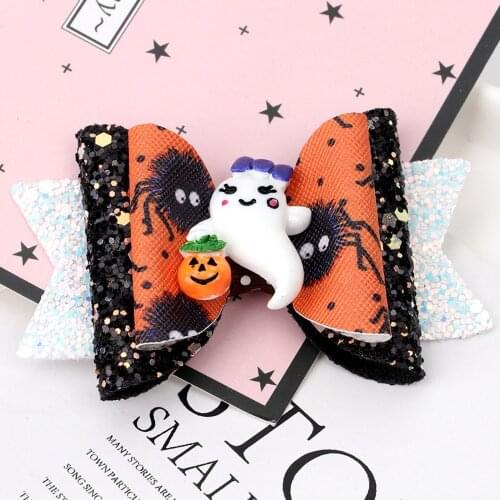 Kids Baby Girls Hair Clips Halloween Headwear Ribbon Hair Bows For Girl Hairpin Pumpkin Bow Hair Clip Party Decor Hair Accessory