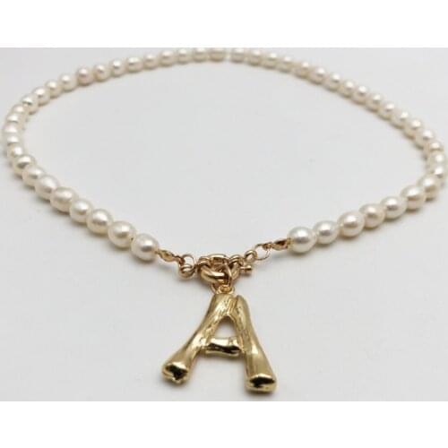 Really Freshwater Pearls Gold Letters A - Z Initial Necklace M S C K Alphabet Pendente Long Chain Necklace Say My Name Fine Jew