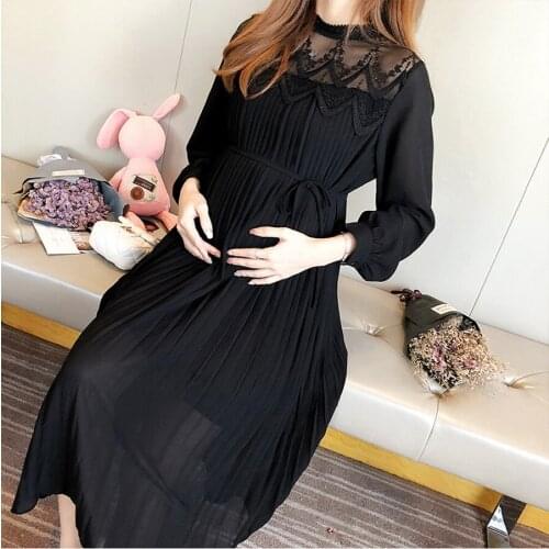 DHL 50pcs Chiffon Dresses Maternity Clothes For Pregnant Women Long Sleeve Pleated Dresses