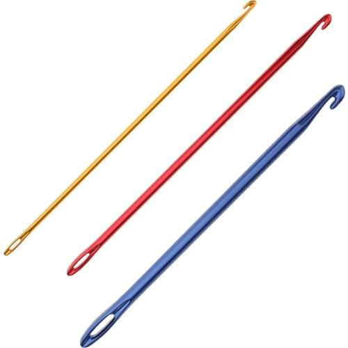 Fityle Afghan Tunisian Aluminium Crochet Hook Set Knitting Needle Hand Knit Tool With an Eye