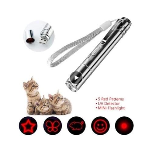 Pet Toy USB Rechargeable 3 In 1 Funny Cat Chaser Stick Mini Flashlight LED Laser Pattern Pointer Funny Cat Stick Pen Pet Supply
