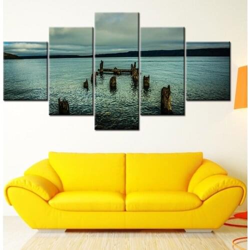 Canvas Painting broken bridge in black sea 5 Pieces Wall Art Painting Modular Wallpapers Poster Print for living room Home Decor