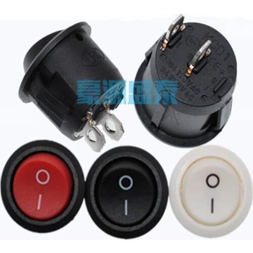 20PCS/Lot Round Rocker Boat Switch 2Pin 2P 2 Position 6A/250V Red/Black/White 20mm