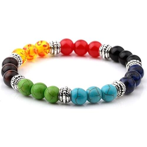 Fashion 7 Chakra Healing Charm Turquois Agat Beaded Bracelet Women Men Balance Yoga Jewelry Pulseira Feminina Buddha Prayer