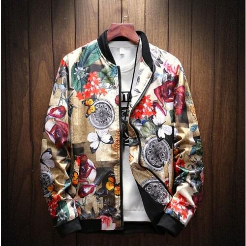 Mens Jacket Retro Print Jacket Spring And Autumn Stand-up Collar Casual Zipper Jacket Jacket Hip-hop Streetwear Baseball Jacket