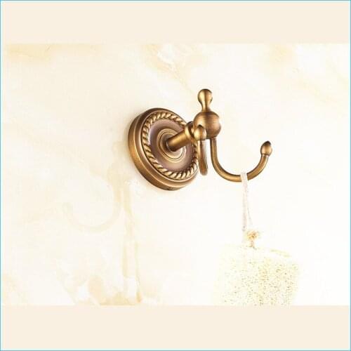 Wall mounted antique brass coat hooks,European-style All copper robe hook,bathroom double towel hooks,Free Shipping J15412