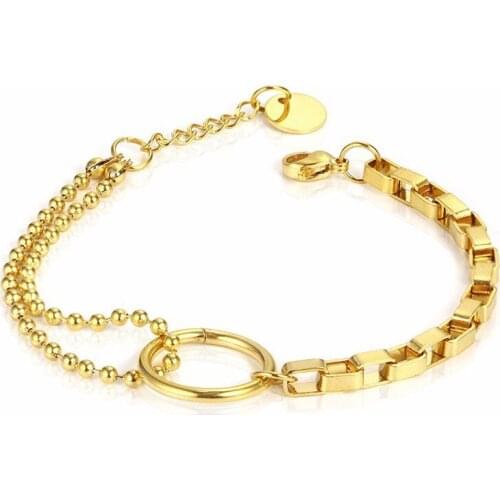 RIR Stainless Steel Golden Circle Irregular Box Bead Chain Bracelet Creative Design Unique Ladies Jewellery Bracelet