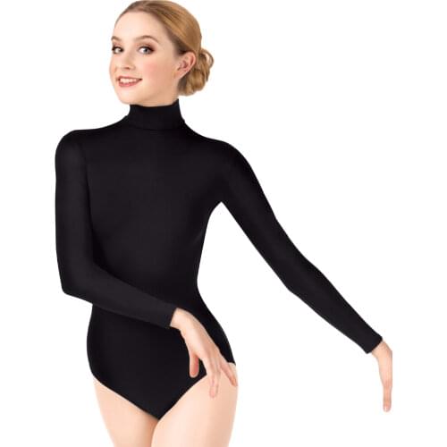 OVIGILY Women Long Sleeve Black Leotard Adults Lycra Spandex Gymnastics Leotards Turtleneck Stage Performance Ballet Dancewear
