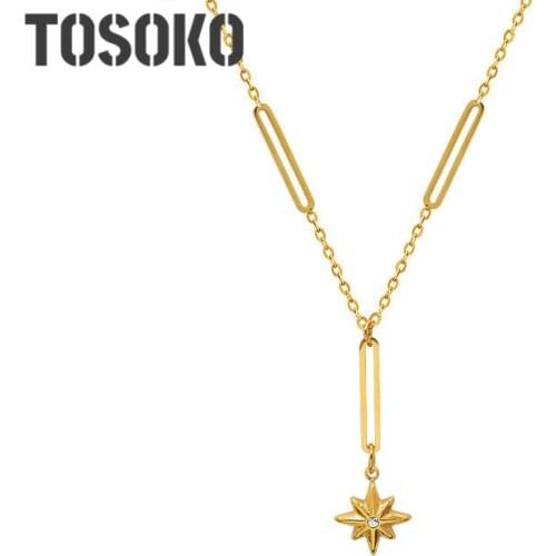 TOSOKO Stainless Steel Jewelry Six Star Miscanthus Necklace With Tassel Zircon Inlay And Elegant Female Cavicle Chain BSP1000