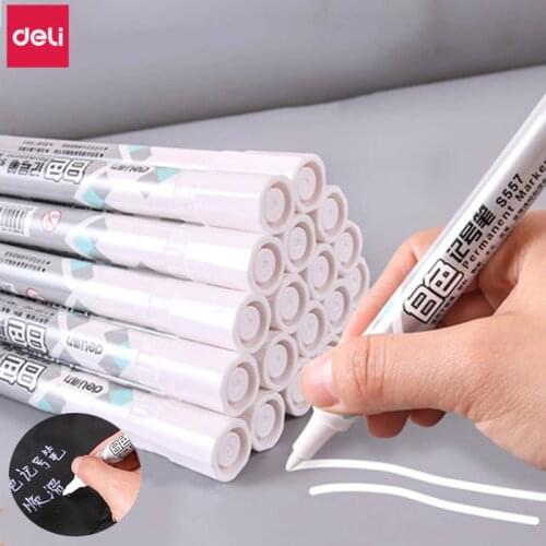 Deli 40 Pcs Permanent Marker White Oil-Ink Fast Dry Mark Pens Office & School Stationery for Glass Plastic Wood Metal Marker