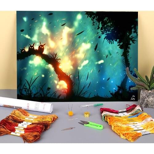 Scenery We See You Printed Fabric 11CT Cross Stitch DIY Embroidery Full Kit DMC Threads Craft Hobby Needlework Decor