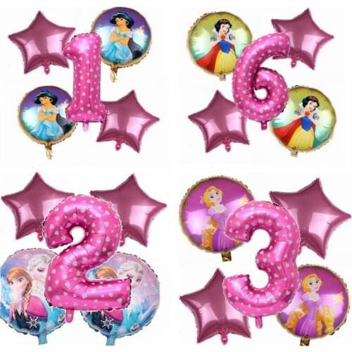 Princess Elsa Snow White Jasmine Rapunzel 5pcs 32inch Number Foil Balloons Girls Favor 1 2 3 4 5 Birthday Party Decoration Suit