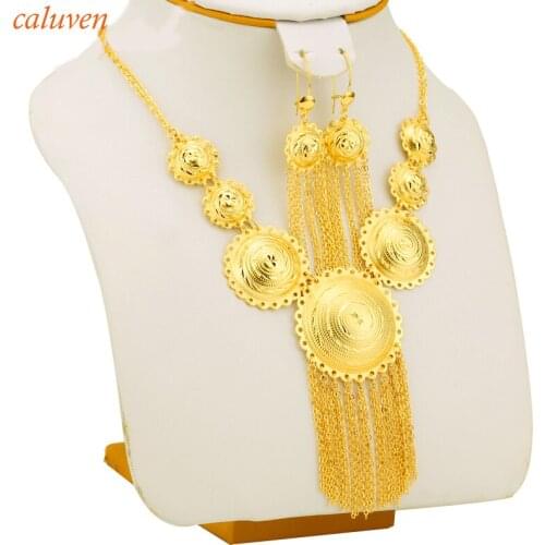 Habesha Earrings Pendant Rope Set Jewelry Gold Color Jewellery For Womens Girl Ethiopian/Eritrean/Sudan African Party Gift