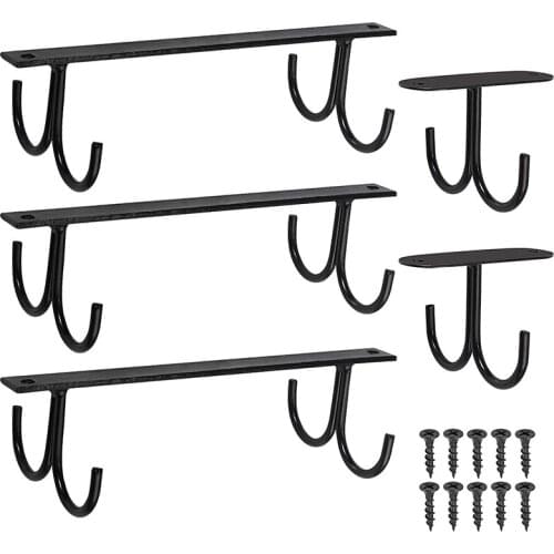 SHGO HOT-5 Sets Mug Holder Under Cabinet Mug Organizer Rack Cup Holder Under Shelf 16 Hanging Hooks Rack with Screws for Mugs