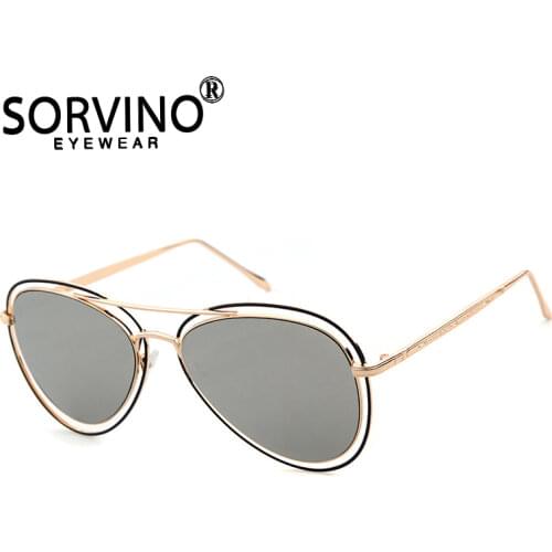 SORVINO Fashion Oval Brand Designers Eye Glasses New Metal Double Circle Hollow 2020 Shading Sunglasses Unique UV400 Women A0024